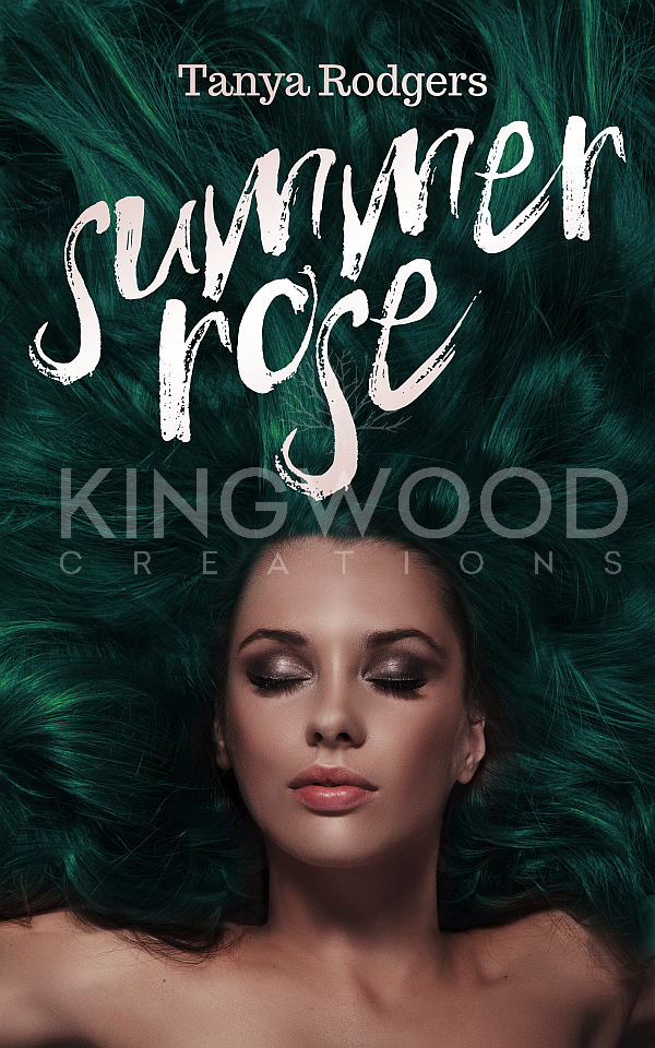 beautiful woman surrounded by dark teal hair - premade book cover design