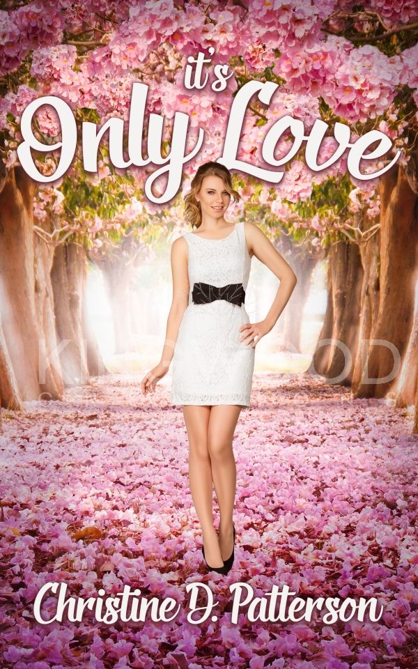 pretty woman sitting on a path surrounded by blooming trees - premade book cover design