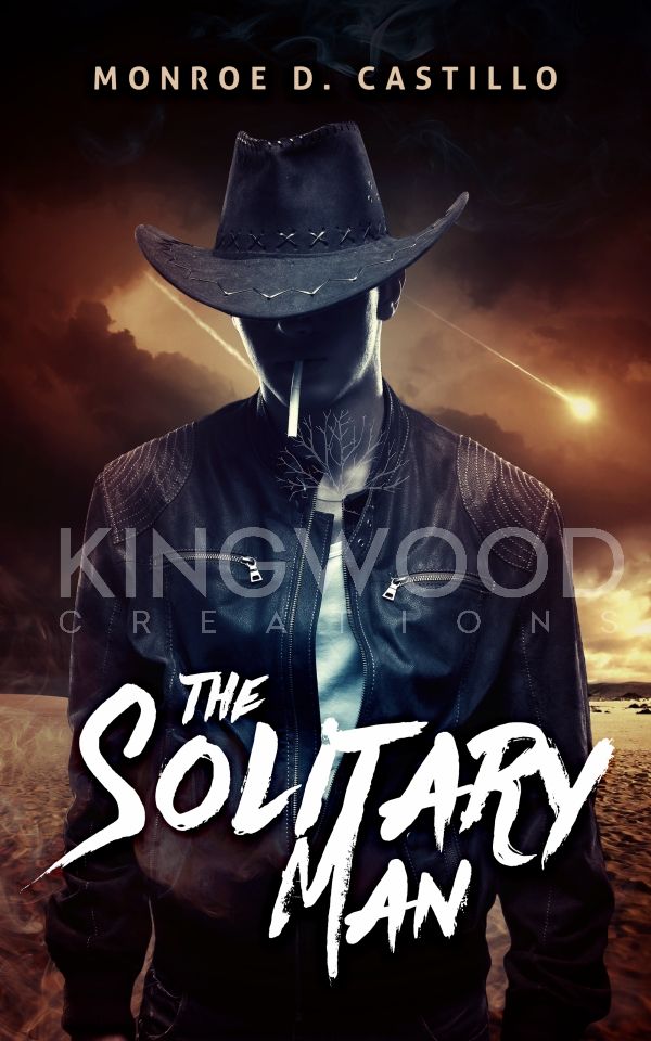 mysterious man smoking a cigarette on a dark sky background - cover for sale