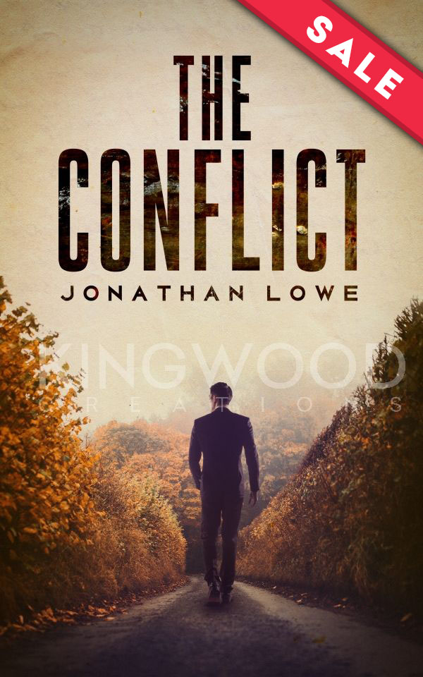 man walking down a path in autumn - cover design