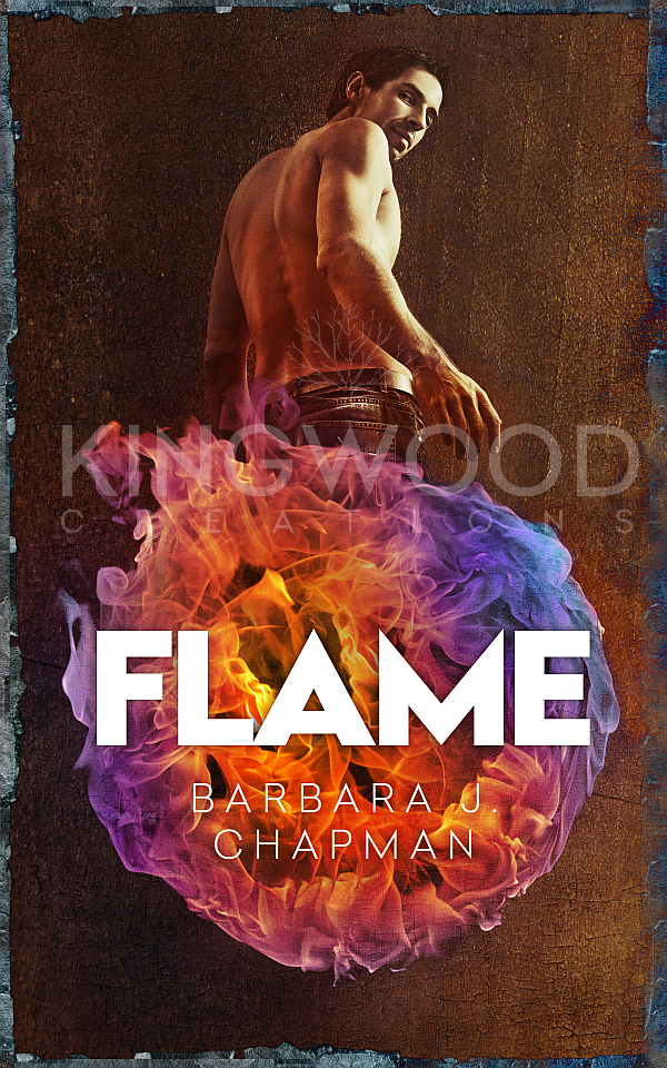 back view of a man looking over his shoulder and a big ball of fire - premade book cover design