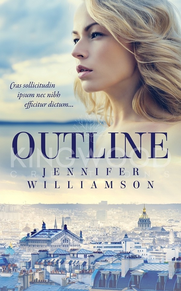 gorgeous woman looking in the sky above Paris cityscape - premade book cover design