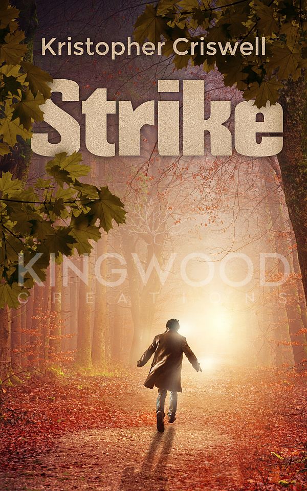 man runnig on a forest path towards the light - premade book cover design