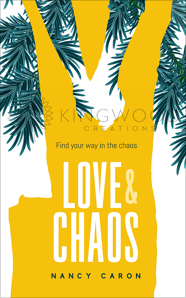 silhouette of a couple holding hand with botanical elements on a yellow background - premade book cover design