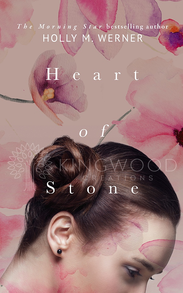 woman's side portrait with hair in a bun on floral background - premade book cover design