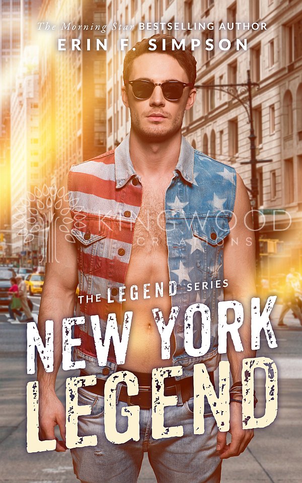 shirtless man with a denim usa flag vest in new york city - premade book cover design