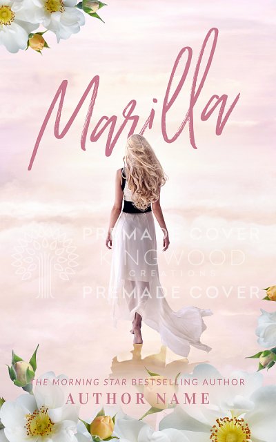 woman walking on clouds with flower border